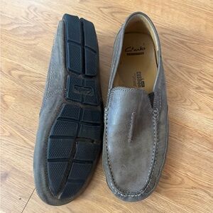 Clarks Men's Taupe Leather Slip-On Loafers